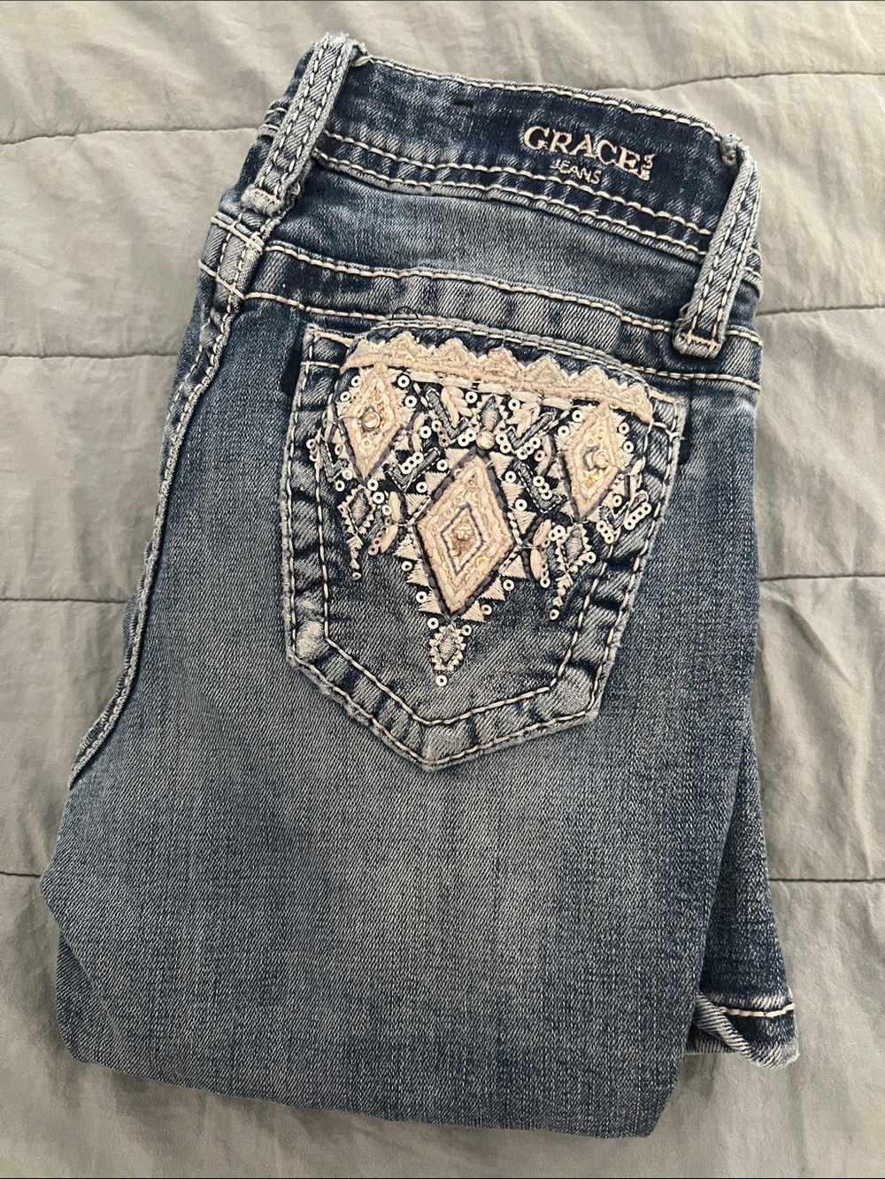 Grace in LA Girls' Light Blue Denim Jeans with Embellished Pocket